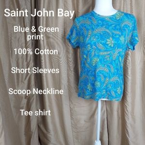 St.John Bay blue print cotton tee size M